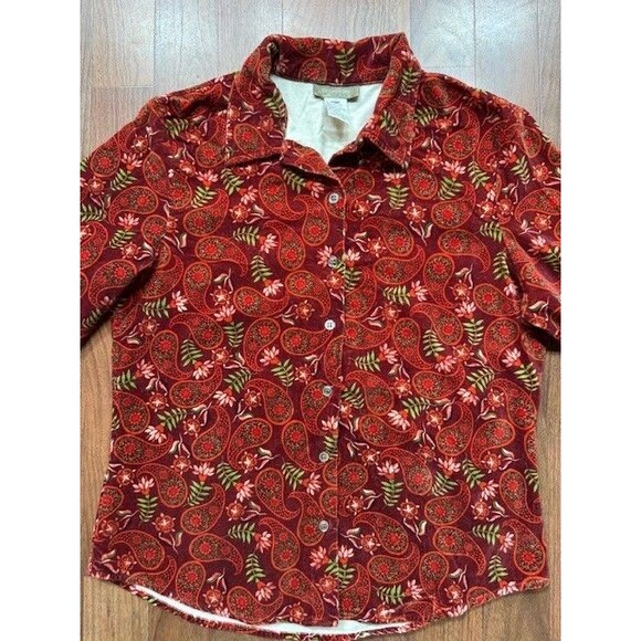 Territory Ahead Long Sleeve Cotton Velvet Floral‎ Blouse Button Shirt Womens SML - Picture 2 of 9